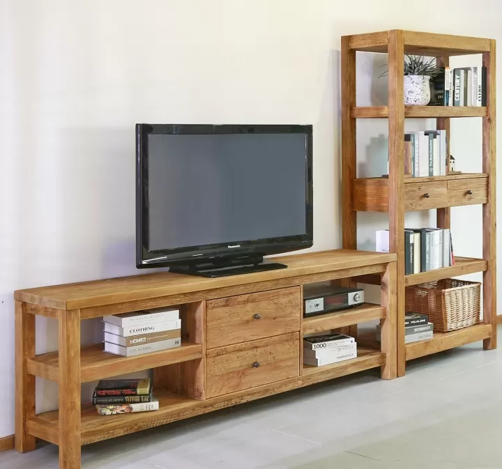 طاولة تلفزيون من الخشب الطبيعي
